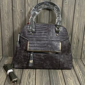 RImen & Co Tote Purse Shoulder Bag Large Gray‎ Faux Alligator Leather Vinyl